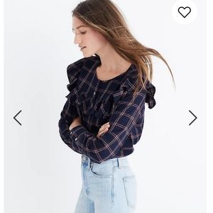 Madewell Plaid Ruffle Yoke Top Size M